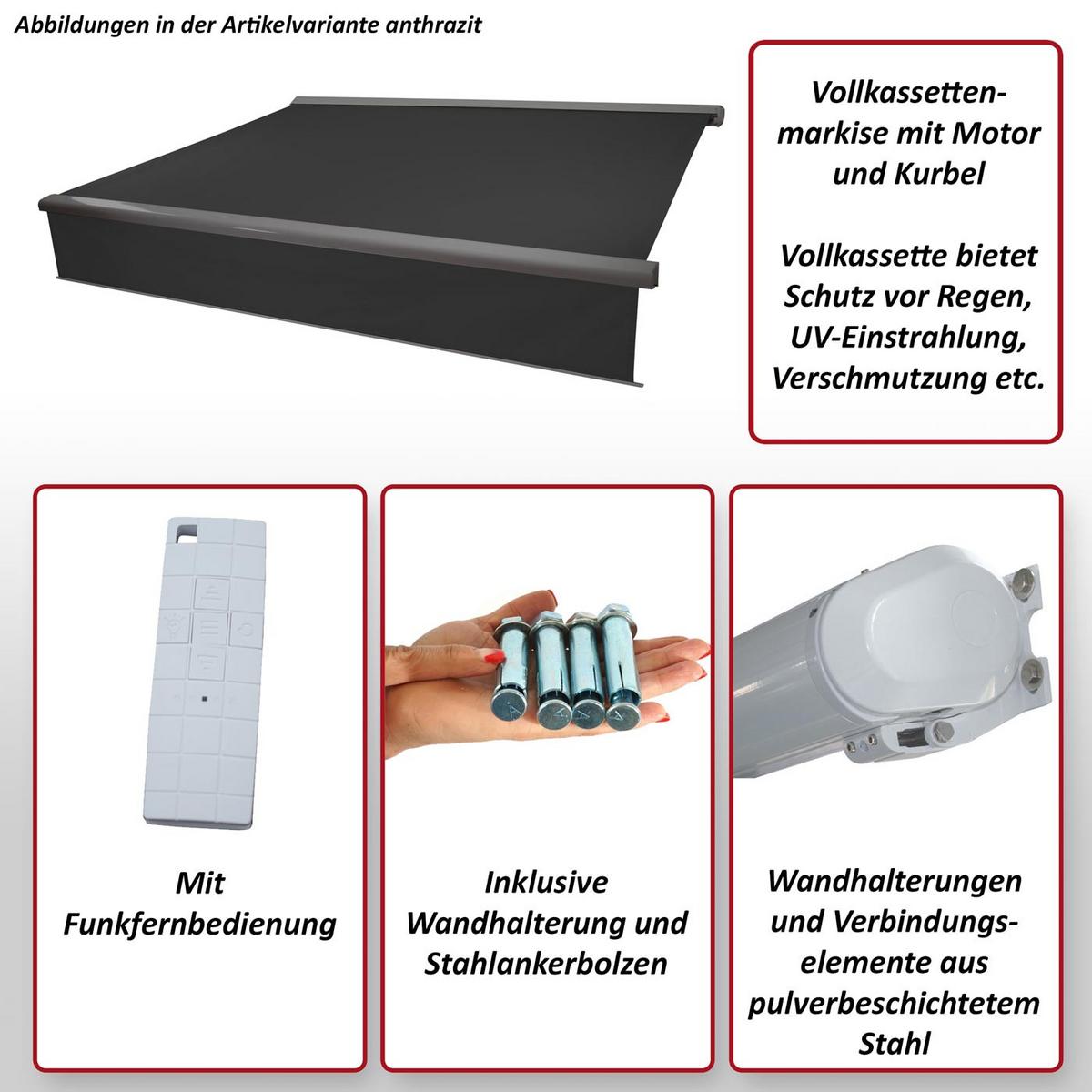 KASSETTEN-MARKISE VOLANT AUSFAHRBAR Grau, Weiß - Weiß/Grau, Textil (500/15/300cm) - MCW