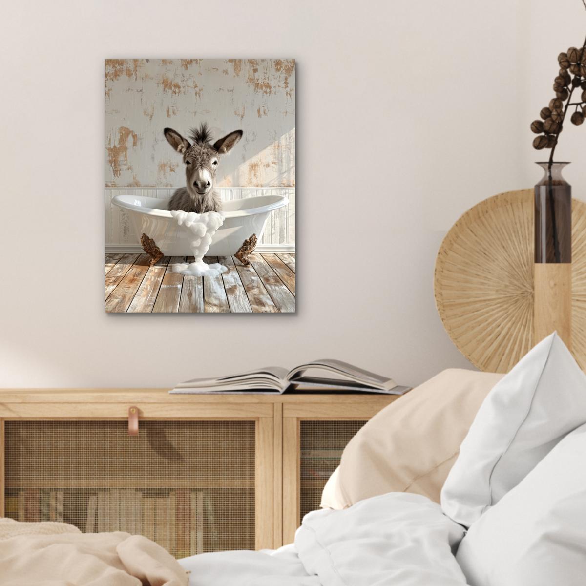 METALLBILD Esel - Tiere - Badewanne - Schaumstoff 30x40 cm - Weiß, Metall (30/40cm) - MuchoWow