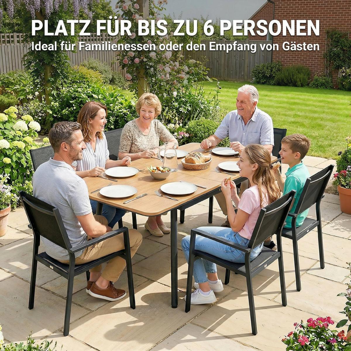 GARTENTISCH rechteckig 140/80/75 cm Teak - Teakfarben, Metall (140/80/75cm) - Outsunny
