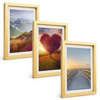 BILDER SET 3er Set - 20x30 cm Goldrahmen - Landschaften Berge Baum Herz Pier - Goldfarben, Kunststoff (20/30cm) - TULUP