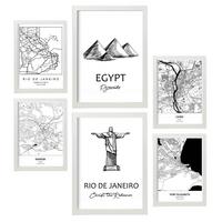 POSTER Set Mit 6 Drucke Von Südafrika Von Karten In Schwarz Weiß A3 & A4 Weißer Rahmen - Weiß, Papier (29/3cm) - Nacnic