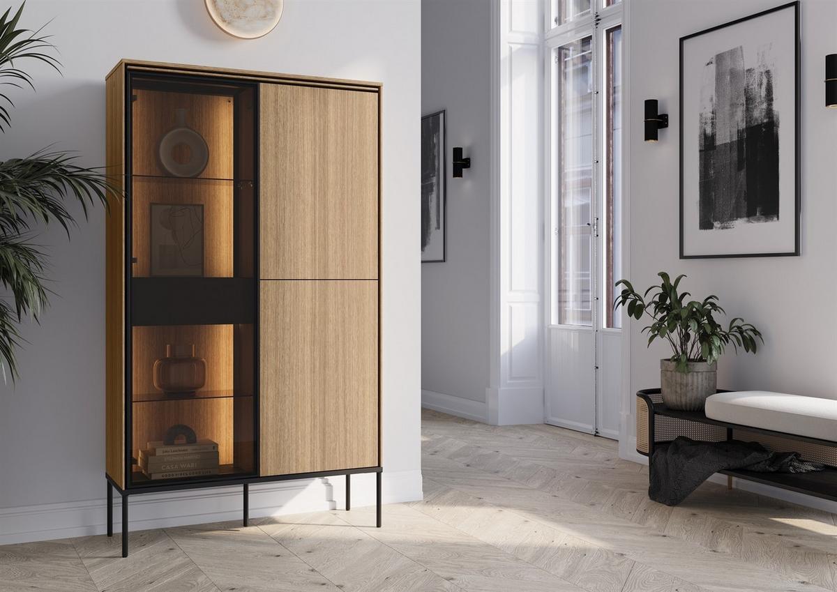 VITRINE VISSO VI-01 mit LED-Beleuchtung Eiche linear - Eichefarben, Holzwerkstoff (91/158/34cm) - Lookway