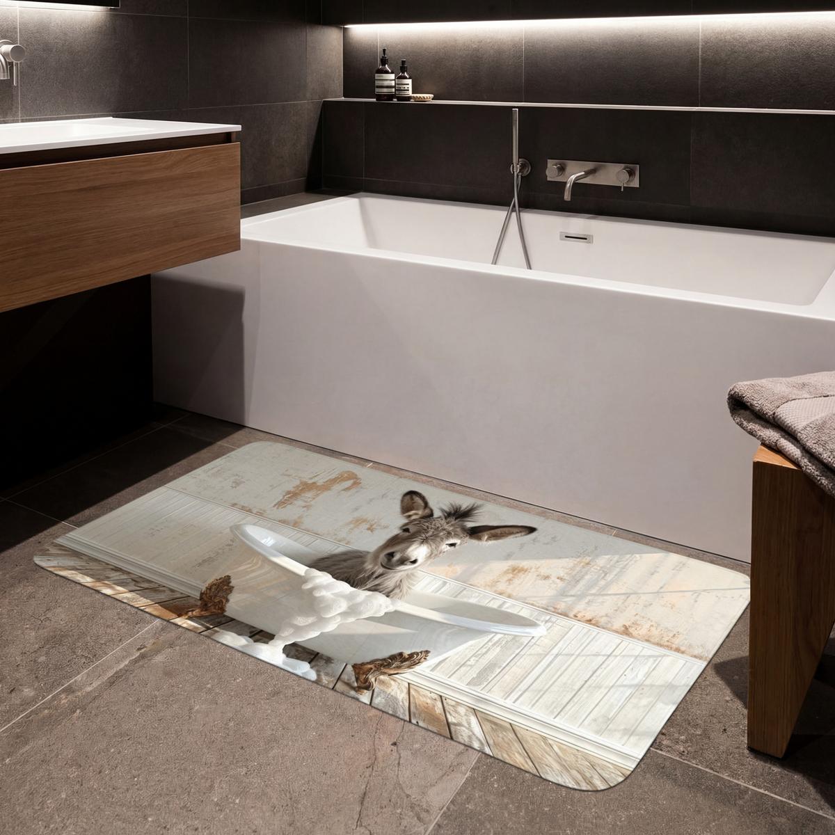 BADEMATTE Esel - Tiere - Badewanne - Schaumstoff 120x60 cm - Creme, Textil (120/60cm) - OnlyWow