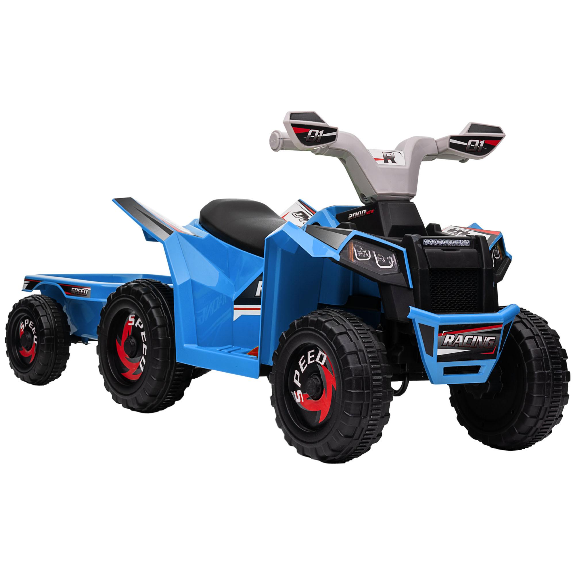 KINDERQUAD Kinder Elektro-Quad 6V Elektroauto mit Anhänger, 2,5 km/h Metall Blau - Blau, Metall (106/41.5/48.5cm) - HOMCOM