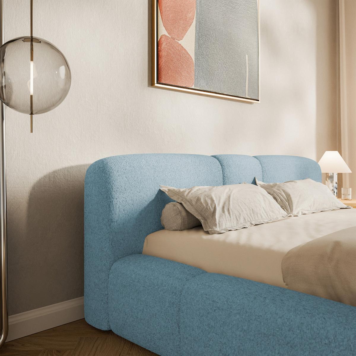 POLSTERBETT Bowia, Bettkasten Blau Plüsch, 180x200 cm - Schwarz/Braun, Textil (180/200cm) - Selsey