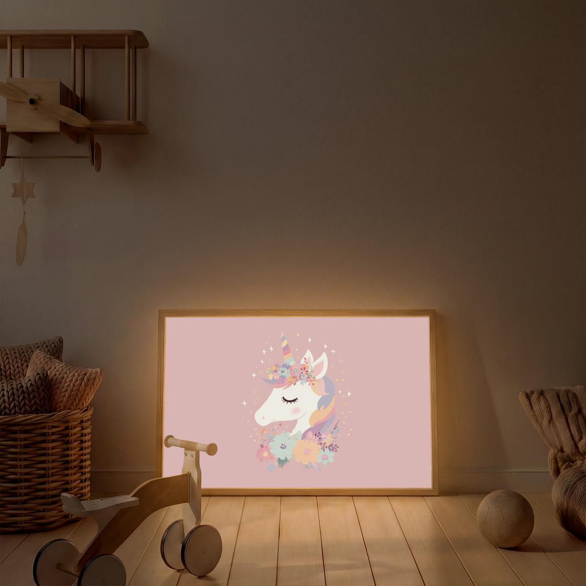 NACHTTISCHLAMPE MIT AKKU Einhorn - Rosa - Blumen 100x70 cm - Rosa, Holzwerkstoff (8/100/70cm) - OnlyWow