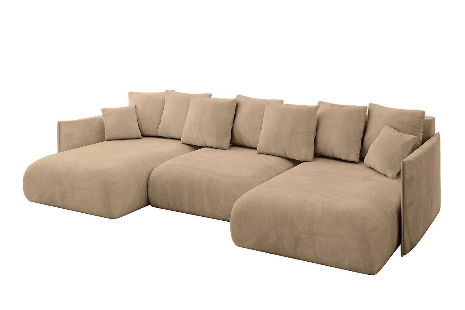WOHNLANDSCHAFT mit Schlaffunktion und Bettkasten ONESK-U 317x177x72 Beige Velours - Beige, Holzwerkstoff/Kunststoff (317/72/177cm) - ALTDECOR