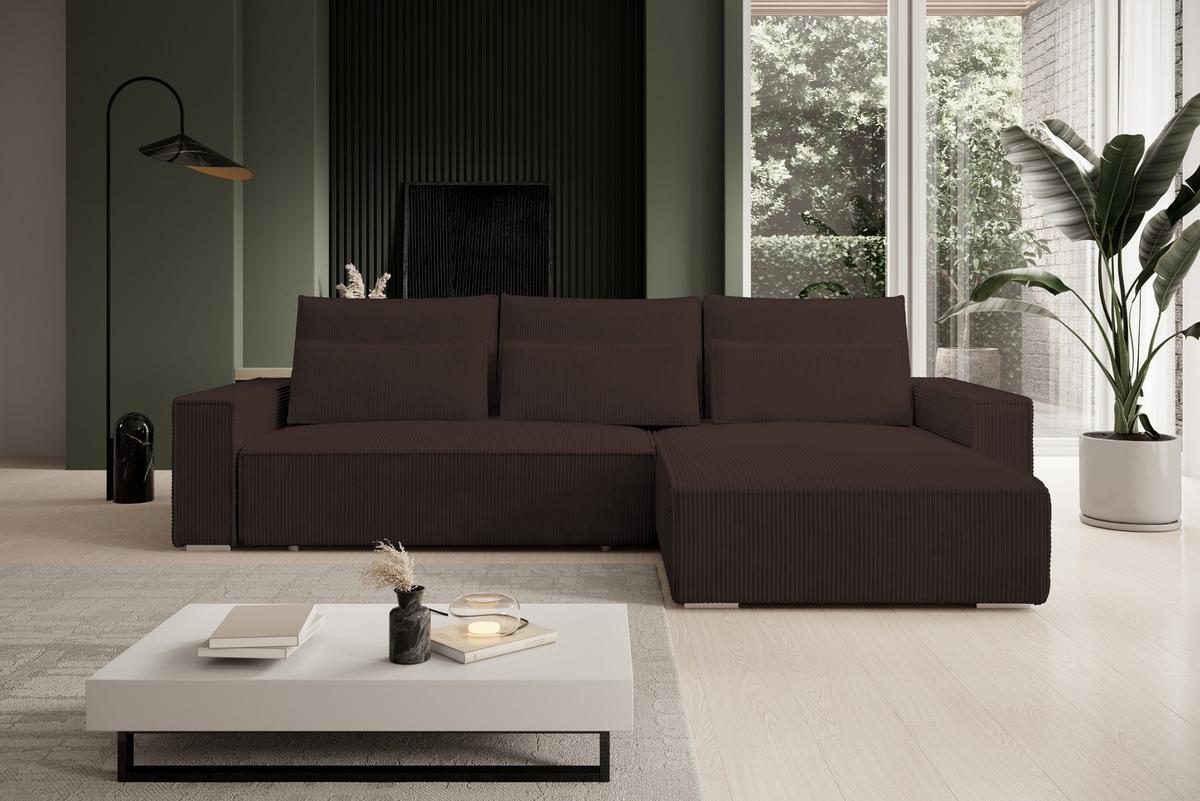 ECKSOFA Alice mit Bettkasten und Schlaffunktion, Cordstoff in L-Form - Braun, Textil (289/184cm)