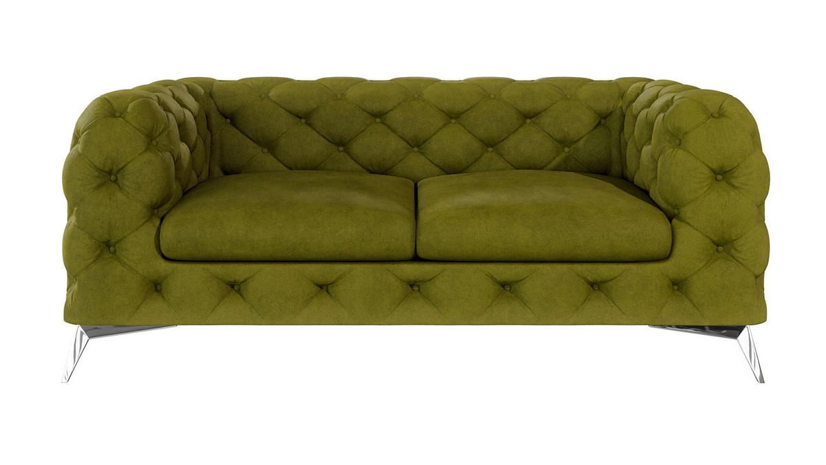CHESTERFIELD-SOFA 2-Sitzer Laura Olive Samt - Silberfarben/Olivgrün, Holz/Textil (185/75/100cm) - S-Style