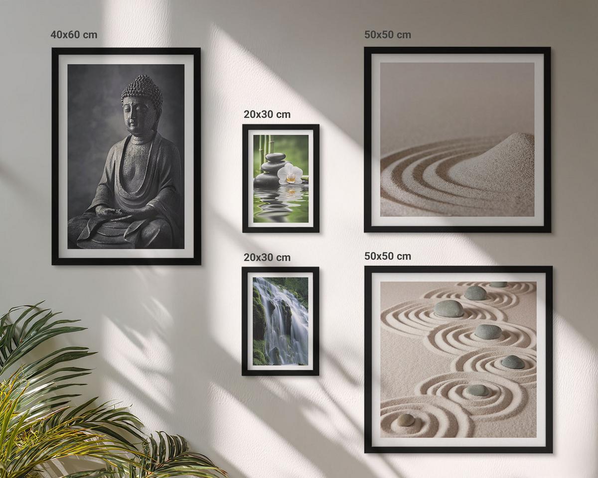 BILDER SET 5er Set - 50x50 cm & 20x30 cm & 40x60 cm Schwarzer Rahmen - Fußabdruck eines Astronauten auf dem Mond - Schwarz, Kunststoff (40/60cm) - TULUP
