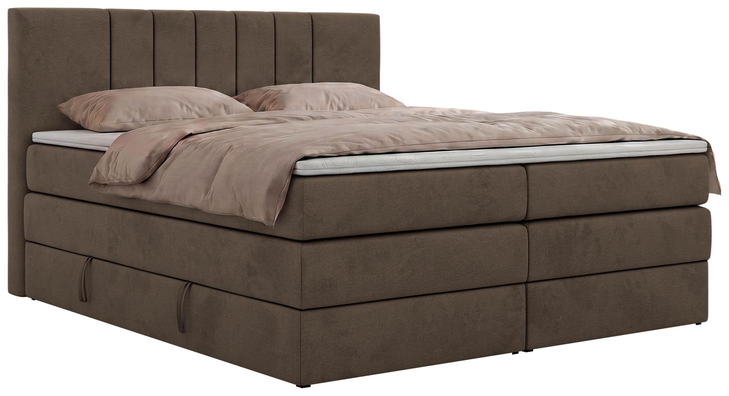 BOXSPRINGBETT INERO KING 140/200 - Braun Velvet - Topper Visco - H4 - Schwarz/Braun, Kunststoff/Textil (140/200cm) - MKS