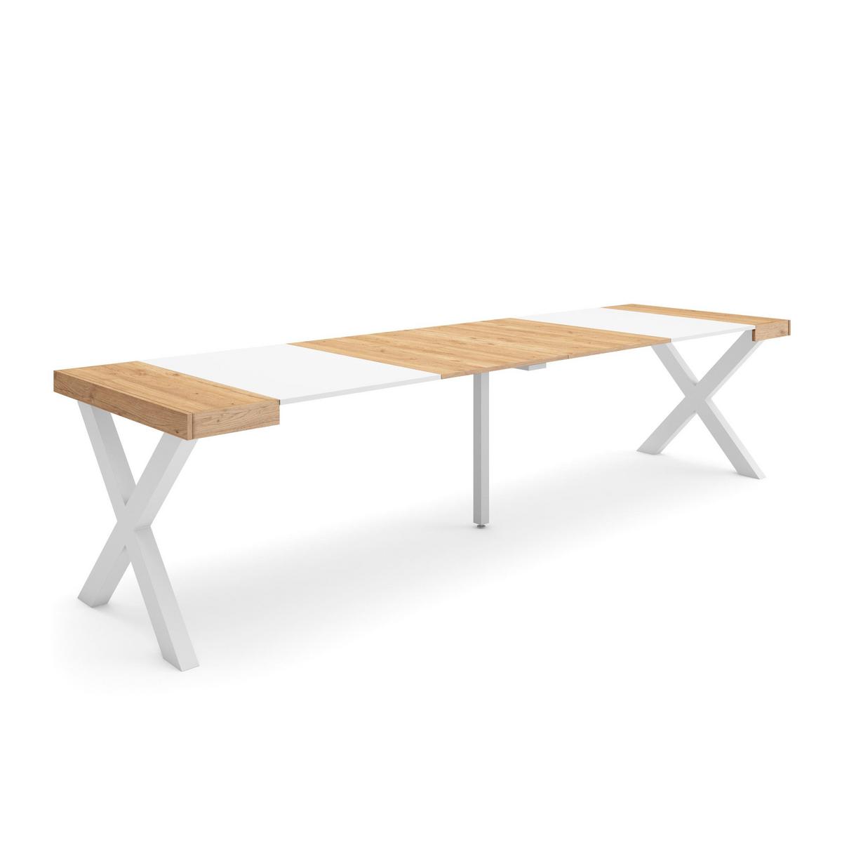 KONSOLENTISCH ausziehbar 58 bis 302cm, für 14 Gäste, eiche weiß, 90/58/73cm - Eichefarben/Weiß, Holzwerkstoff (90/302/73cm) - Skraut Home