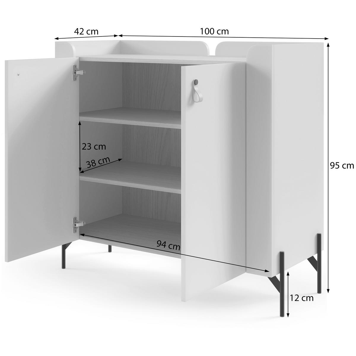 KOMMODE Sorella mit 2 Türen, 100 cm, für Jugendzimmer, Porcini + Eiche Mavelie - Eichefarben/Cappuccino, Leder/Holzwerkstoff (100/95/42cm) - Beautysofa