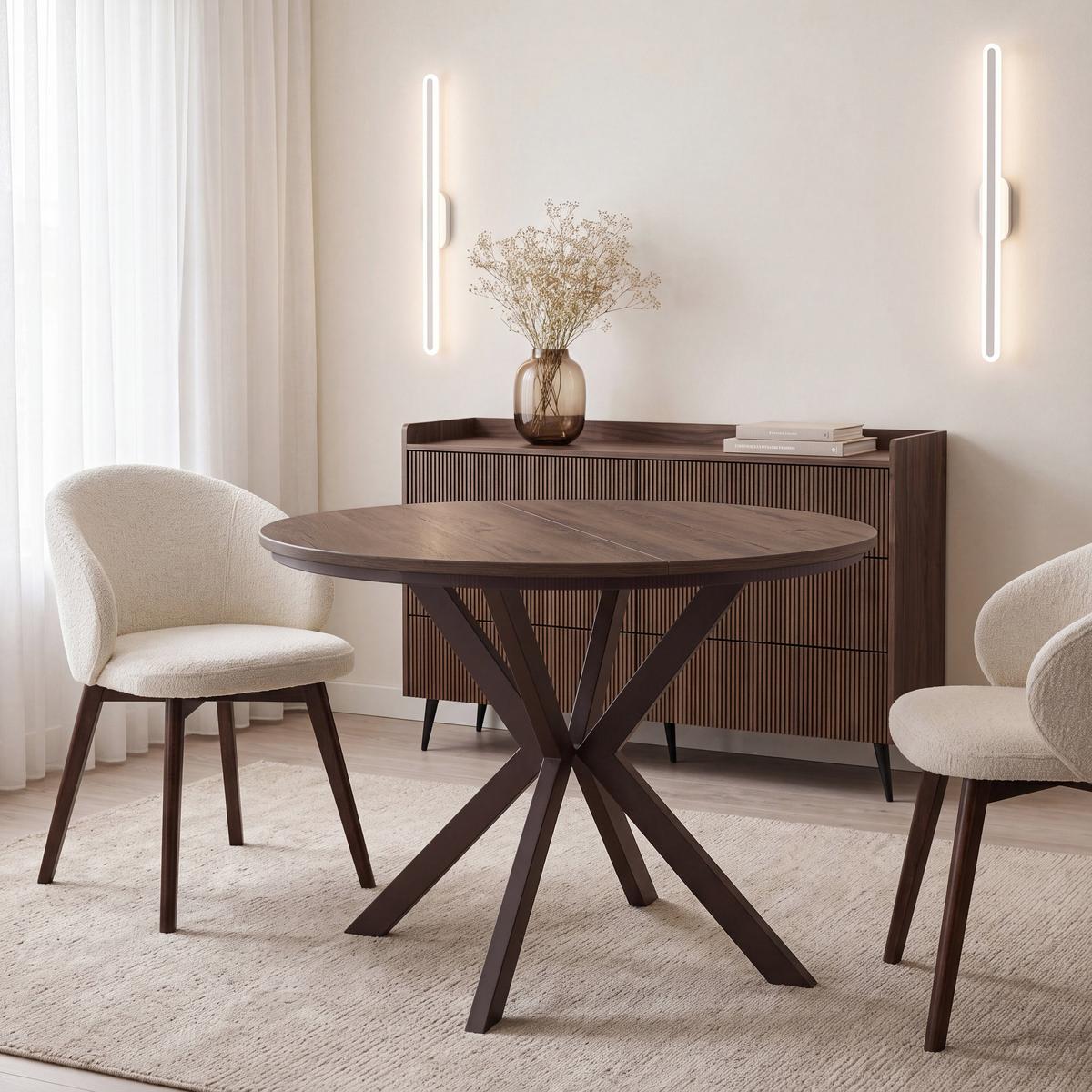 ESSTISCH Valio rund oval ausziehbar verlängerbar mit braunen Metallbeinen, Eiche Braun Rustikal 100-140/100/76 cm - Alteiche/Braun, Holzwerkstoff/Metall (100/140/76cm) - WFL GROUP
