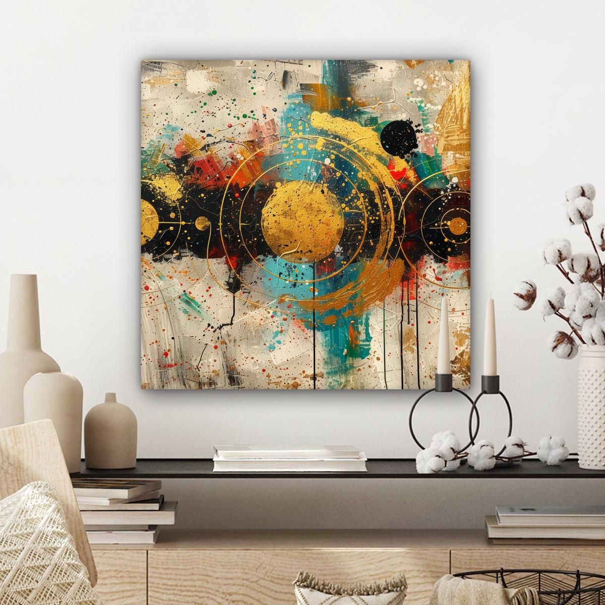 LEINWANDBILD Abstrakt - Kunst - Gold - Modern Wandbild Wohnzimmer 50x50 cm - Multicolor, Textil (50/50cm) - MuchoWow