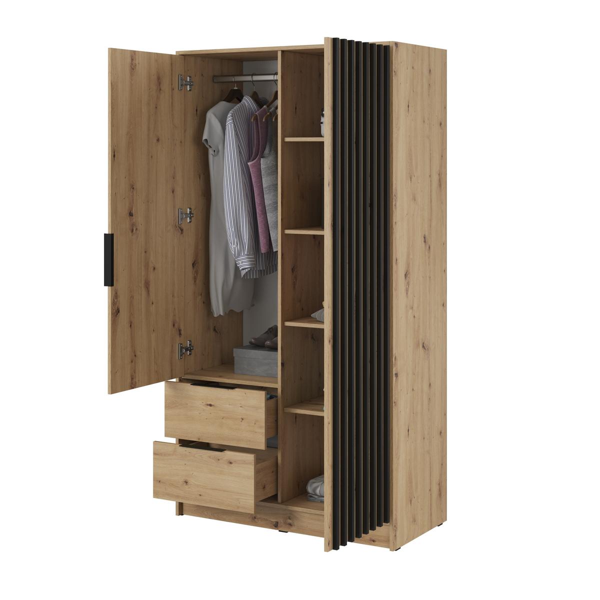 DREHTÜRENSCHRANK NELIANA 105/200/51 cm 2-türig mit Spiegel Eiche Artisan - Eiche Artisan, Holzwerkstoff (105/200/51cm) - MASSENO