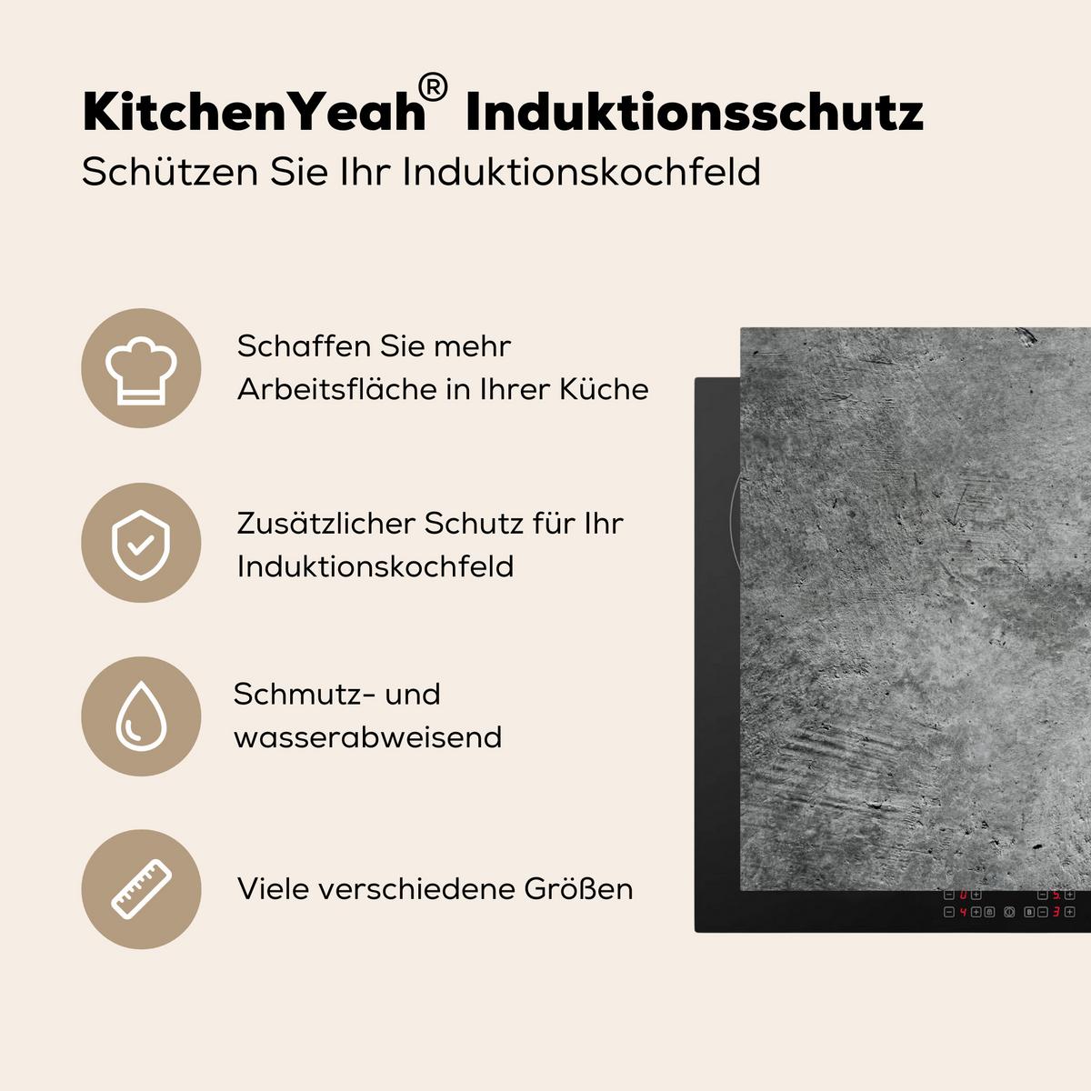 HERDABDECKPLATTE Beton - Schiefer - Grau -Betonstruktur Herdabdeckung Induktionsfeld 75x52 cm - Grau, Kunststoff (75/52/0.2cm) - MuchoWow