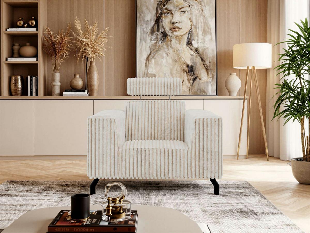 SESSEL VESANO - Beige Cord - Beige/Creme, Textil/Metall (109/90/95cm) - MKS
