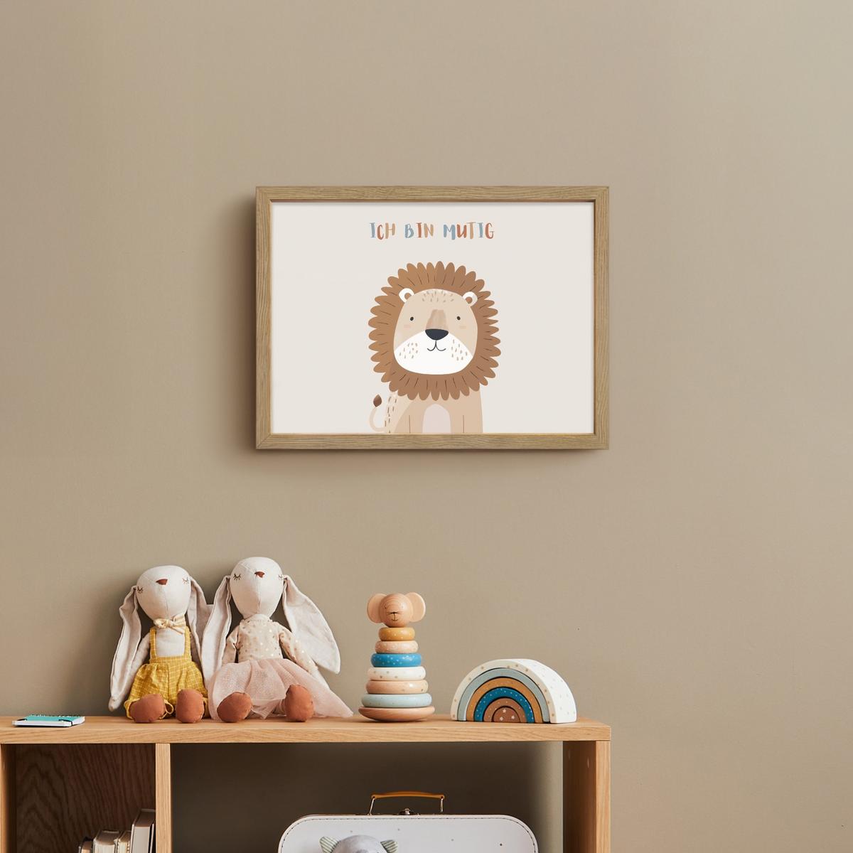 NACHTTISCHLAMPE MIT AKKU Löwe - Beige - Tier - Mutig - Zitat 40x30 cm - Beige, Holzwerkstoff (8/40/30cm) - OnlyWow