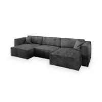 WOHNLANDSCHAFT SARMO P Graphitfarben Kordstoff mit Schlaffunktion - Graphitfarben/Grau, Holz/Kunststoff (347/70/148cm) - MASSENO