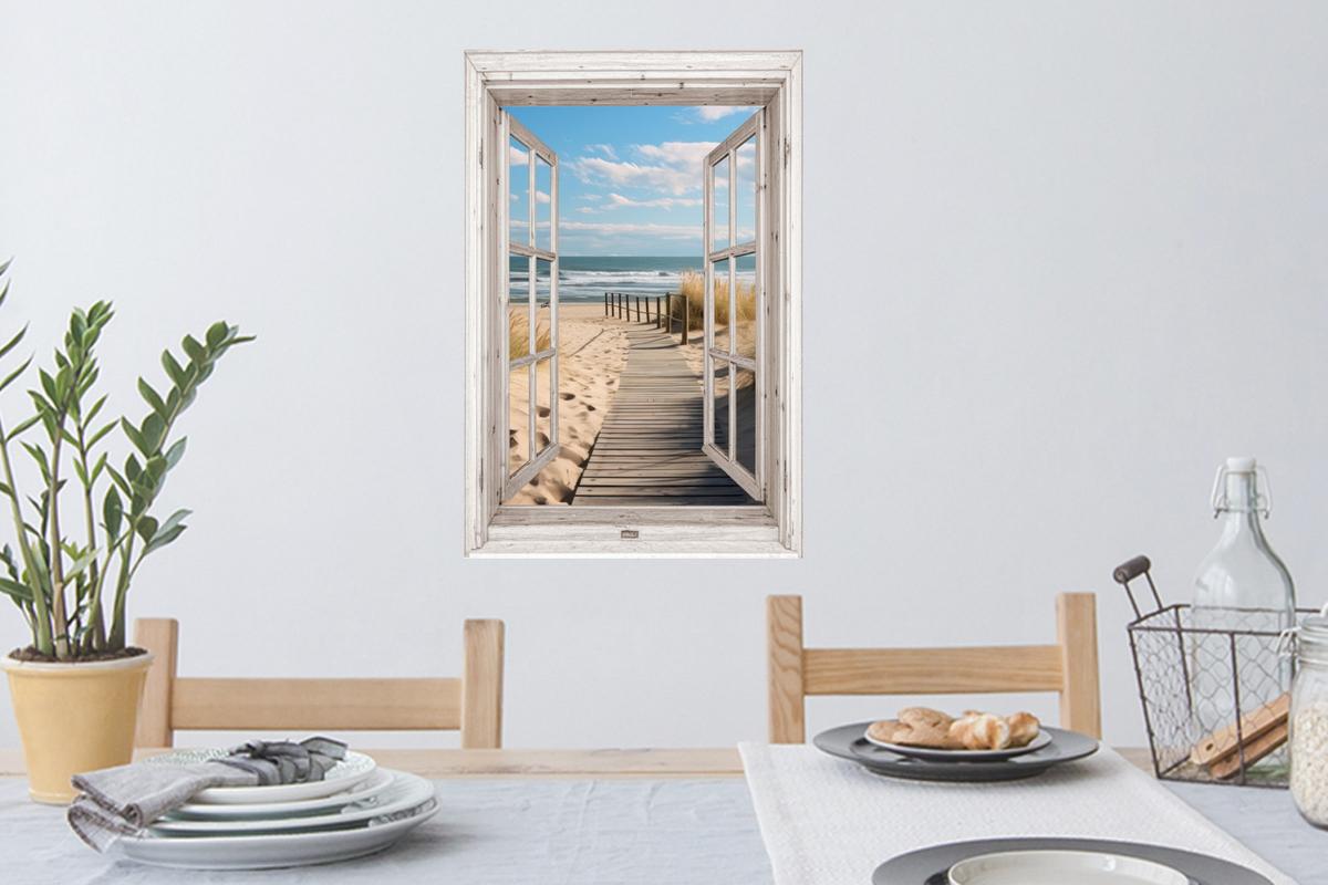 WANDTATTOO Fenster - Meer - Küste - Natur - Ausblick - Strand - Wattenmeer Wandbild 40x60 cm - Beige, Kunststoff (40/60/0.1cm) - MuchoWow