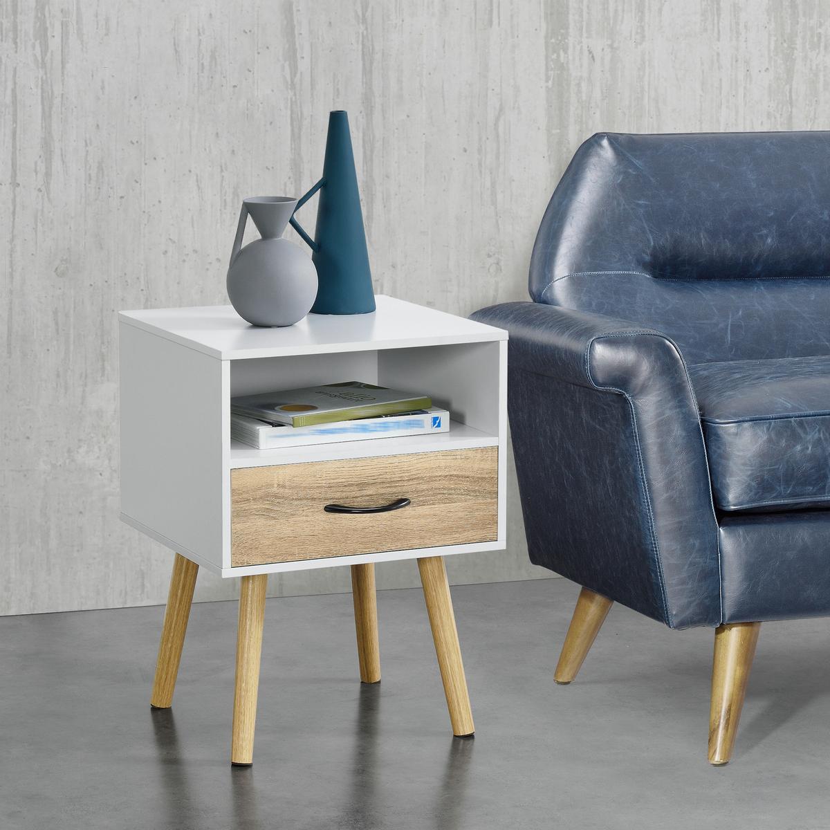 BEISTELLTISCH Gävle - Eichefarben/Weiß, Holz/Holzwerkstoff (40/42/57cm) - [en.casa]