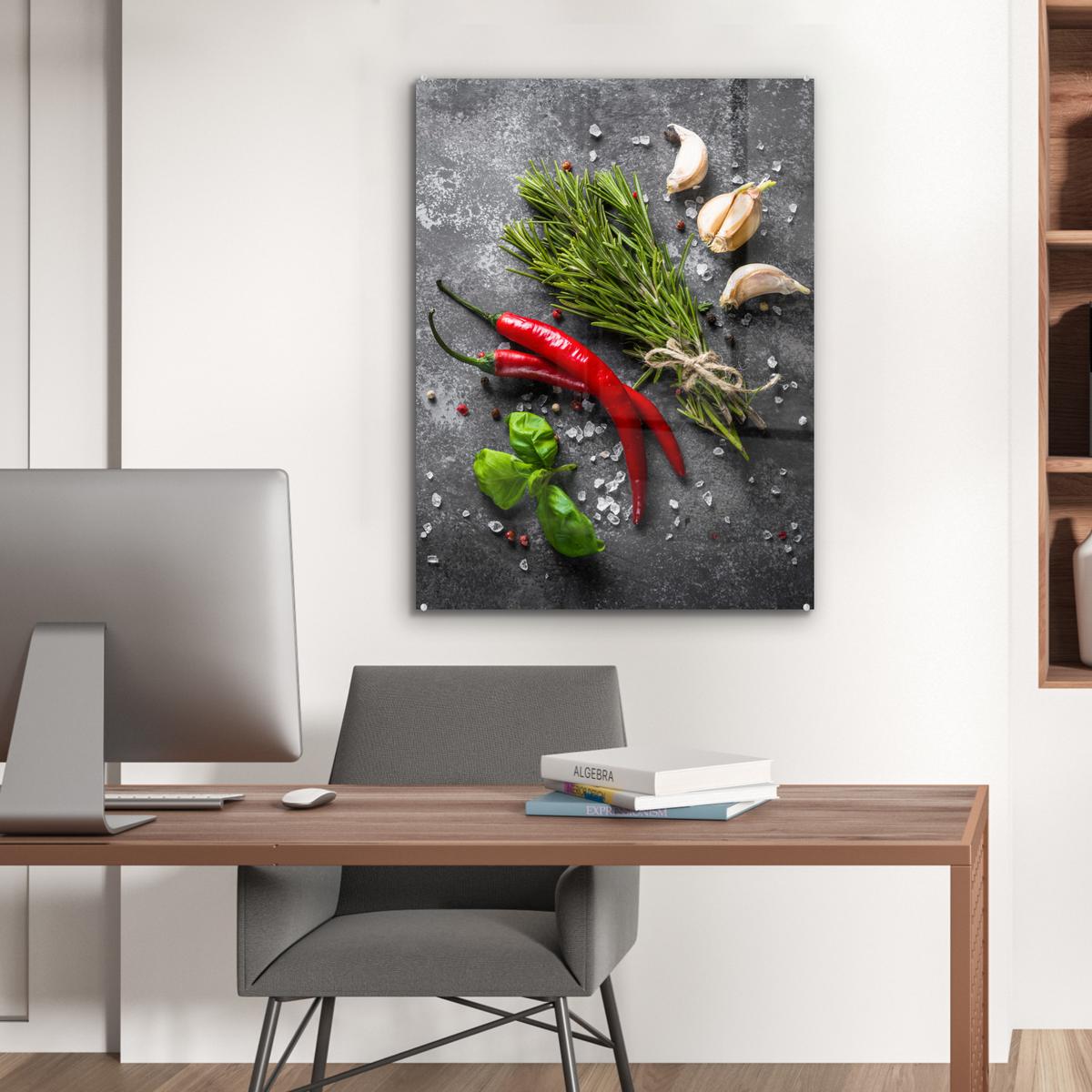 ACRYLGLASBILD Pfeffer - Kräuter - Gewürze - Beton 60x80 cm - Dunkelgrau, Glas (60/80cm) - MuchoWow