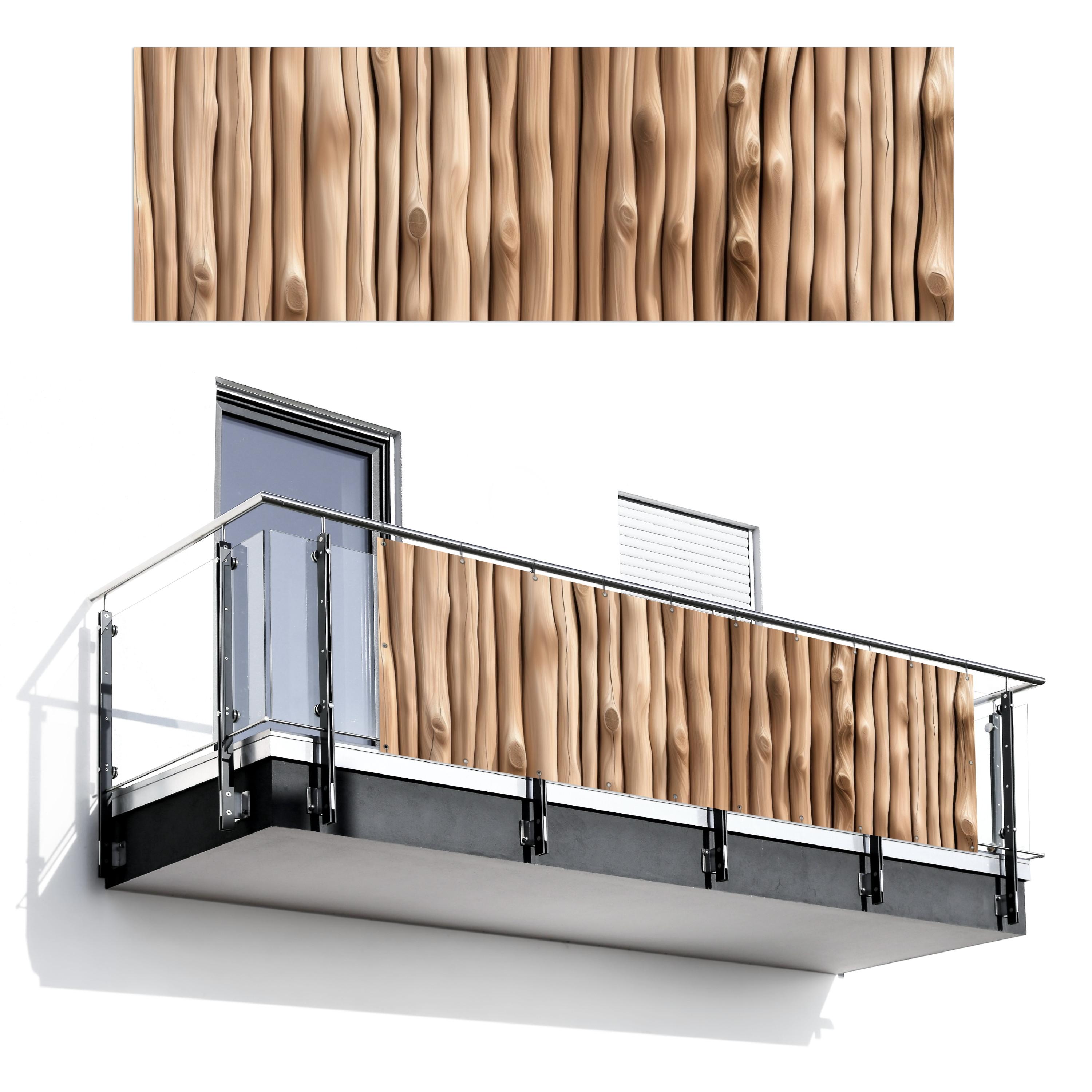 BALKON-SICHTSCHUTZ Holz - Stiel - Hellbraun Windschutz 300x100 cm - Ahornfarben, Kunststoff (300/100cm) - MuchoWow