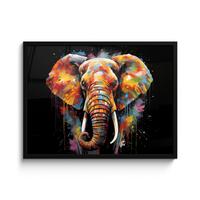 POSTER MIT RAHMENGERAHMTES BILD Elefant - Graffiti - Schwarz - Tiere - Farben 80x60 cm - Schwarz, Papier (80/60cm) - MuchoWow