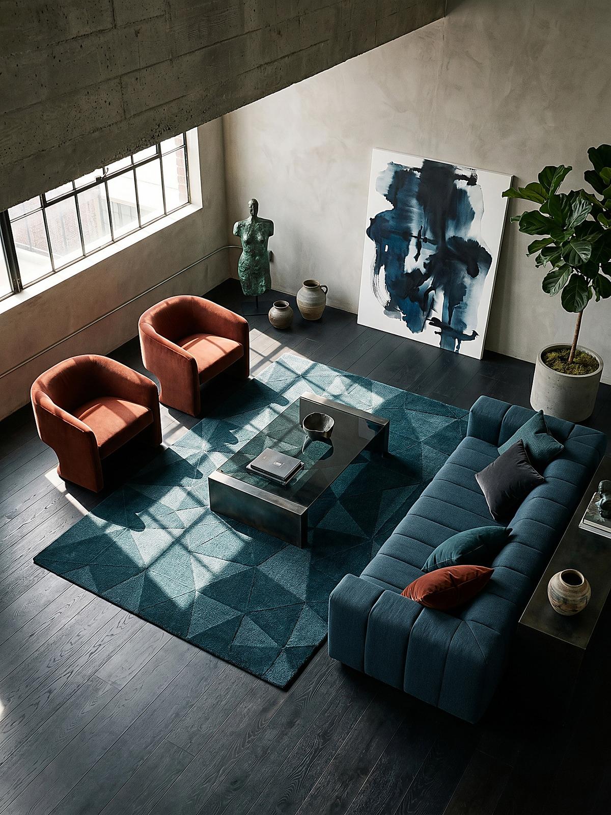 WOLLTEPPICH DEBEN, geometrisch, Petrol, 160 x 230 cm - Blau, Textil (230/160cm) - KADIMA DESIGN