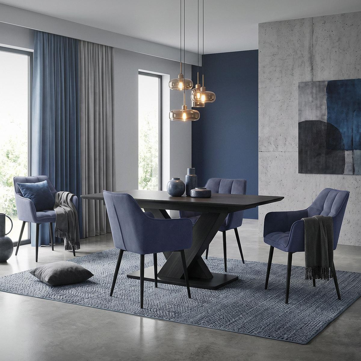 ESSZIMMERSTÜHLE 6ER-SET Blau Frotteestoff - Blau/Schwarz, Textil/Metall (63/90/57cm) - ML-DESIGN