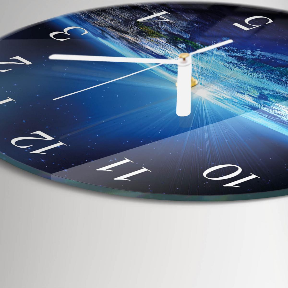 WANDUHR aus Glas Ø30 cm - Das Universum der Erde - Blau, Glas (30/30/0.4cm) - TULUP