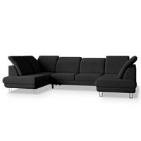 WOHNLANDSCHAFT TERAMO Schwarz Velours-Stoff mit Schlaffunktion - Silberfarben/Schwarz, Holz/Textil (316/88/193cm) - MASSENO