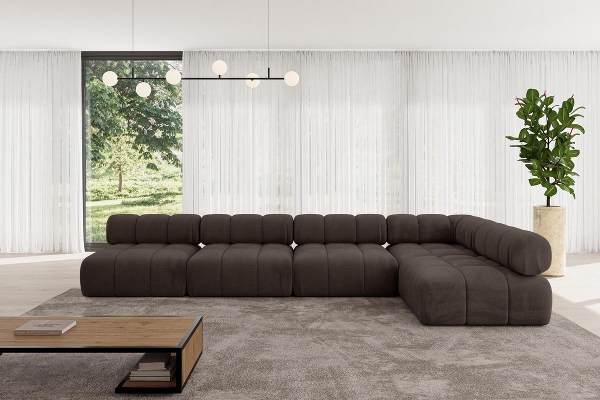 ECKSOFA modulares Sofa Samaro-L3 - 380x190x70 cm Braun Velours - Braun, Holzwerkstoff/Textil (380/190cm) - ALTDECOR