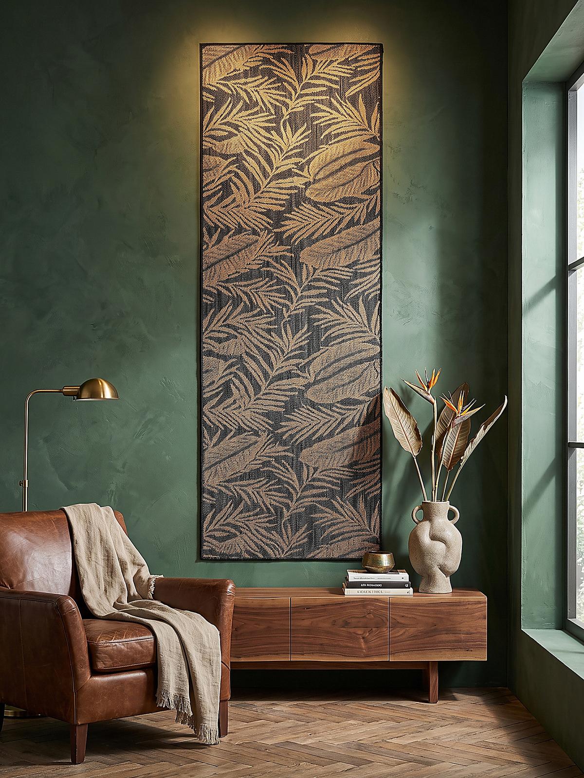 LÄUFER Outdoor, Fußbodenheizung-geeignet, mit Blattmotiv, VIGOLENO in Schwarz-Beige, 80 x 150 cm - Schwarz, Textil (80/150cm) - KADIMA DESIGN