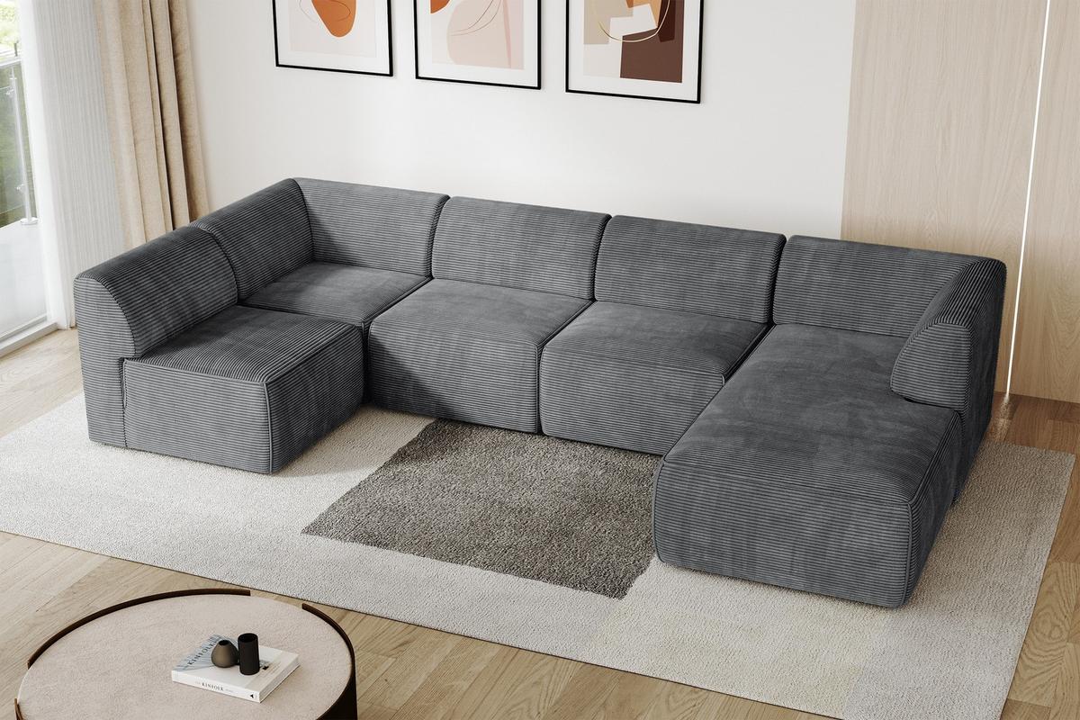 WOHNLANDSCHAFT Ottomane Rechts MOVO-L 345x180x78 cm Dunkelgrau Cord - Dunkelgrau, Holzwerkstoff/Kunststoff (180/78/345cm) - ALTDECOR