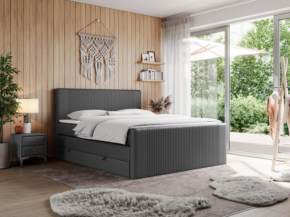 BOXSPRINGBETT KING DOREN 200/200 Dunkelgrau Kunstleder - H3 - Dunkelgrau, Holz/Textil (200/200cm) - MKS
