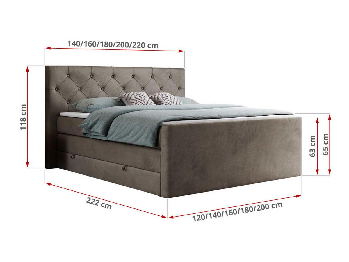 BOXSPRINGBETT KING VELEN 160/200 Braun Velvet - H3 - Braun, Holz/Textil (160/200cm) - MKS