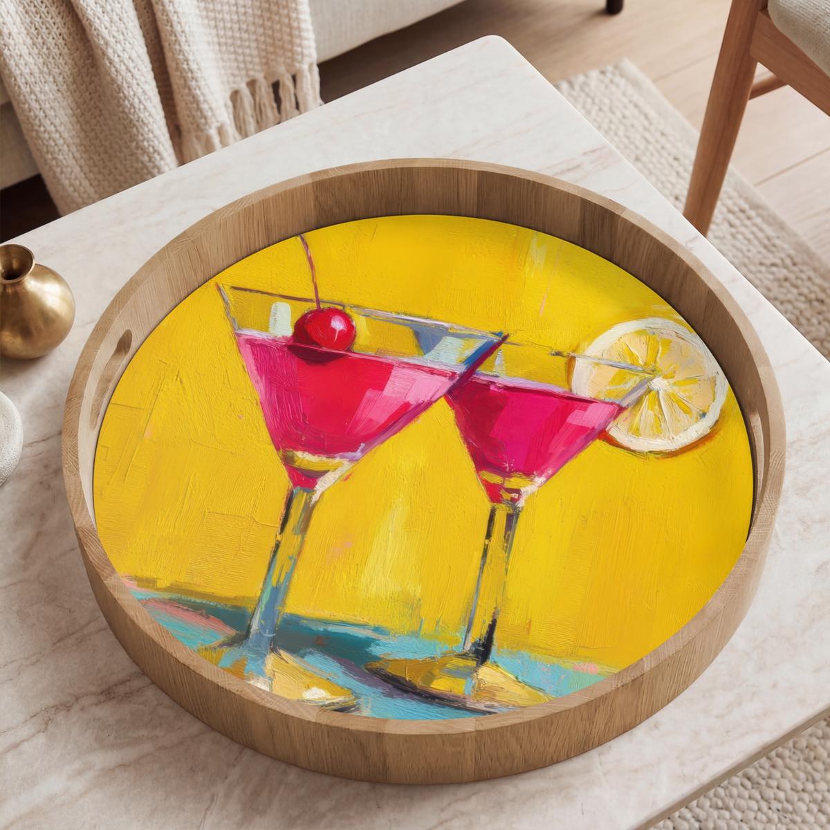 TABLETT Gläser - Cocktail - Zitrone - Kirsche 50x50 cm - Gelb, Holz (50/5/5cm) - OnlyWow