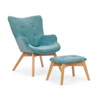 LOUNGESESSEL mit Fußhocker Lenari Türkis Cordstoff mit Füßen in Natur - Türkis/Naturfarben, Holz/Textil (71/96/86cm) - S-Style Möbel