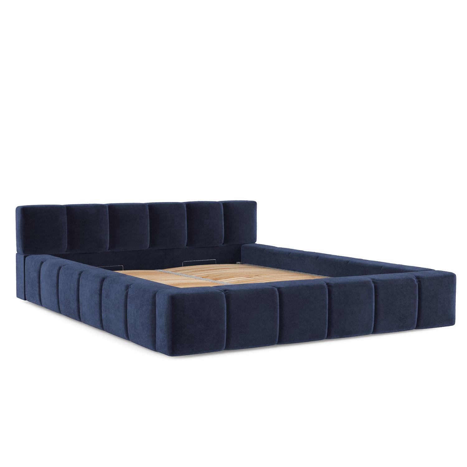 POLSTERBETT Milos mit Stauraum 200/200 cm Marineblau im Terra NW Stoff - Schwarz/Naturfarben, Holz/Holzwerkstoff (200/200cm) - AltaBeds