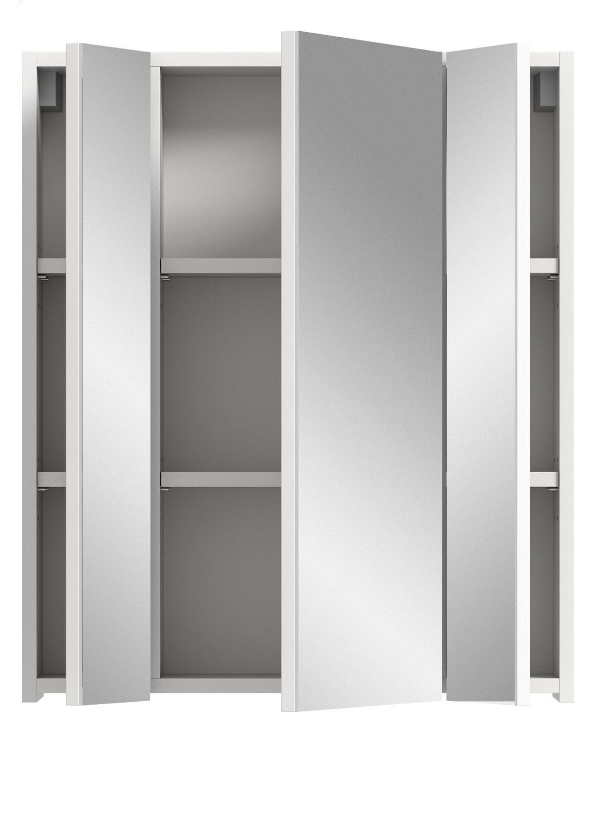 SPIEGELSCHRANK weiß 60 x 70 cm, Badschrank 3-türig mit Spiegel - Weiß, Glas/Holzwerkstoff (60/70/18cm) - Inn.Furn