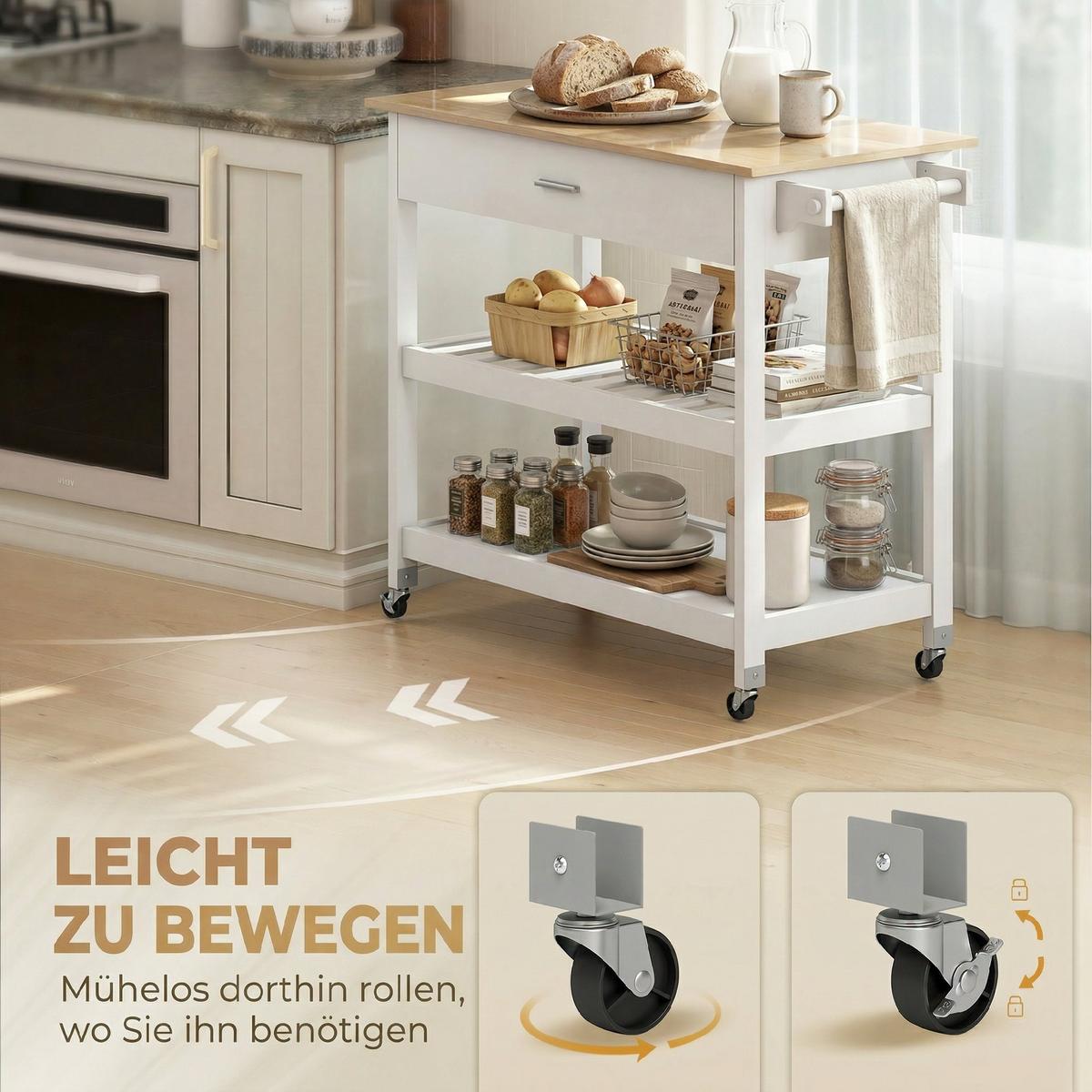 KÜCHENWAGEN MDF Weiß - Weiß, Holzwerkstoff (51/92.5/108.8cm) - HOMCOM