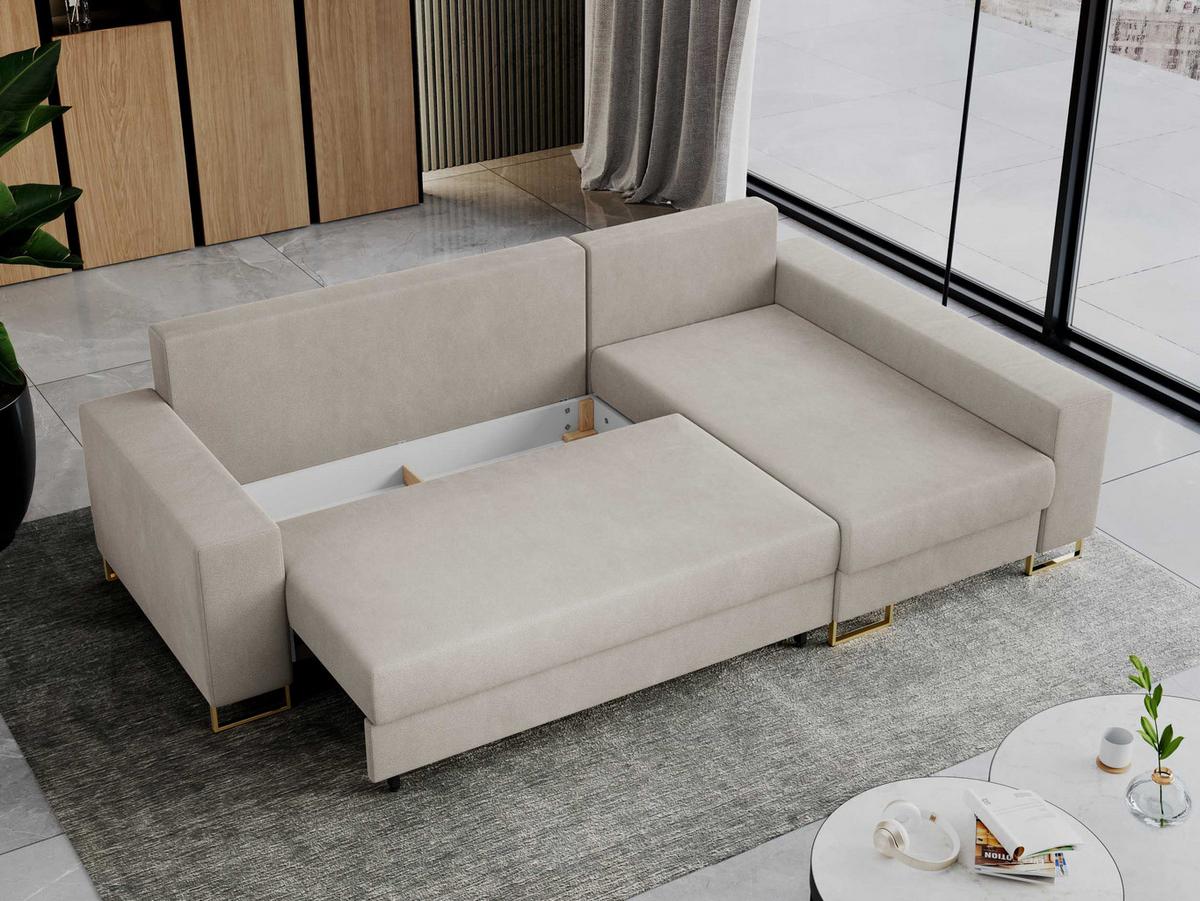 ECKSOFA Dorian Velvet Beige - Ecru/Goldfarben, Textil/Metall (242/138cm) - MKS