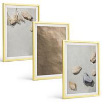 BILDER SET 3er Set - 40x60 cm Goldrahmen - Steine Strand natürliche Strukturen - Goldfarben, Kunststoff (40/60cm) - TULUP