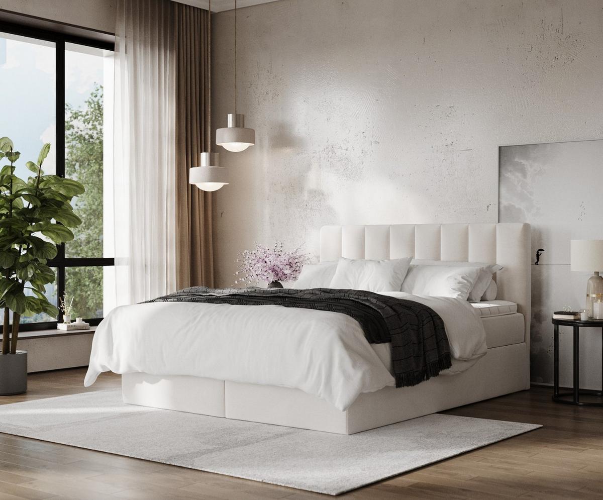 BOXBETT Lusso 180/200 cm Creme im Paros Stoff - Creme/Schwarz, Holz/Holzwerkstoff (180/200cm) - AltaBeds