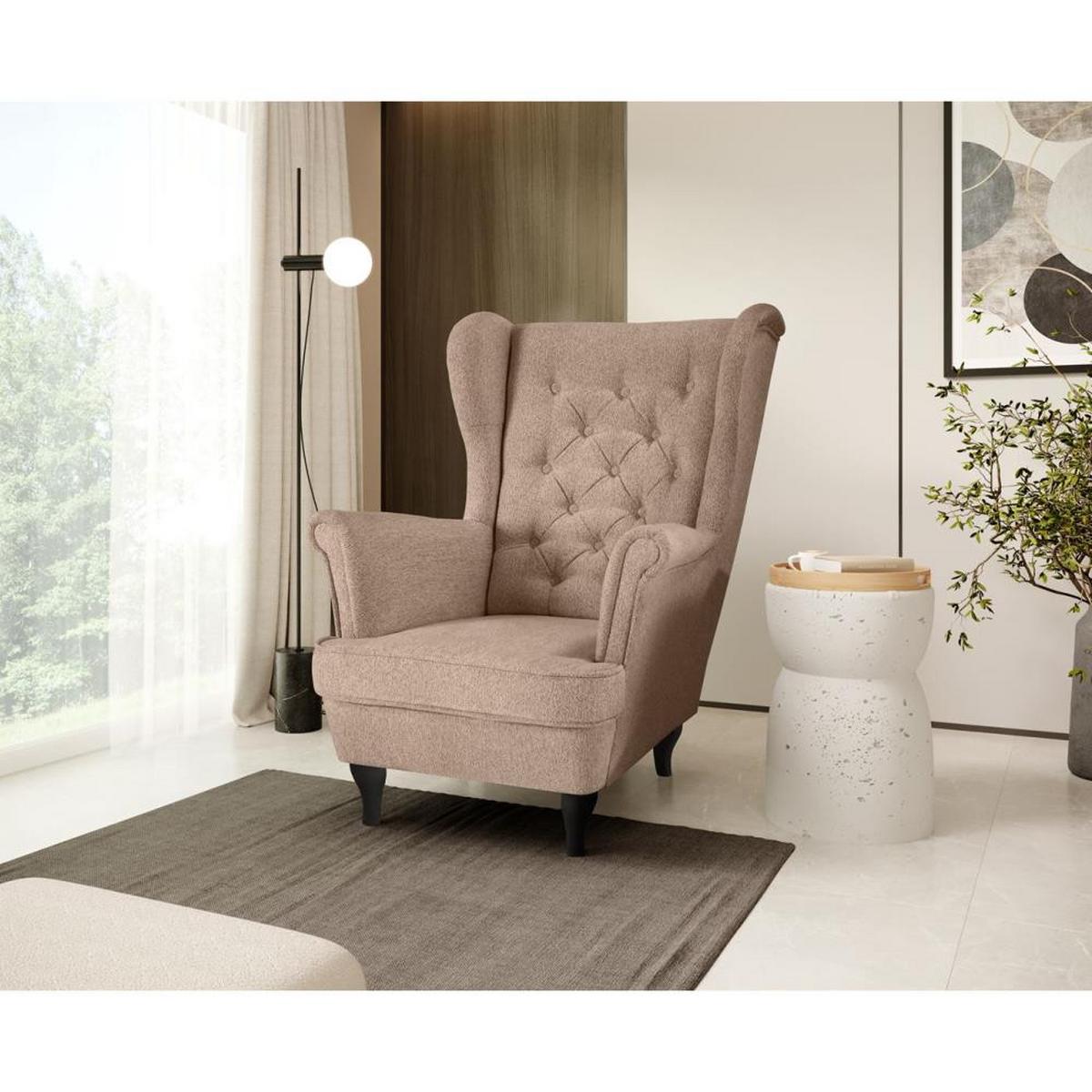CHESTERFIELD-SESSEL Falco hellbraun mit Wenge Holzbeinen - Hellbraun, Holz/Textil (82/102/92cm) - Beautysofa