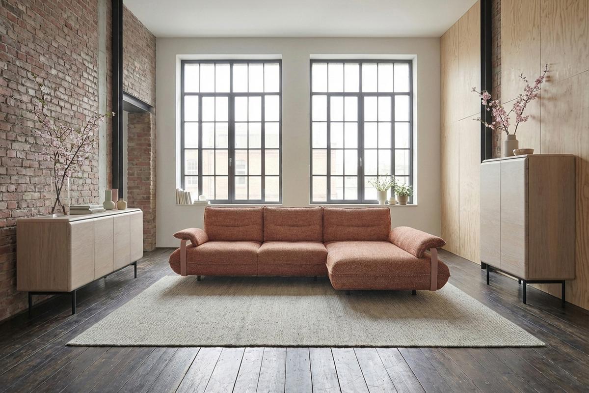 ECKSOFA ANISSA Braun Flachgewebe - Schwarz/Braun, Kunststoff/Textil (185/297cm) - KAWOLA