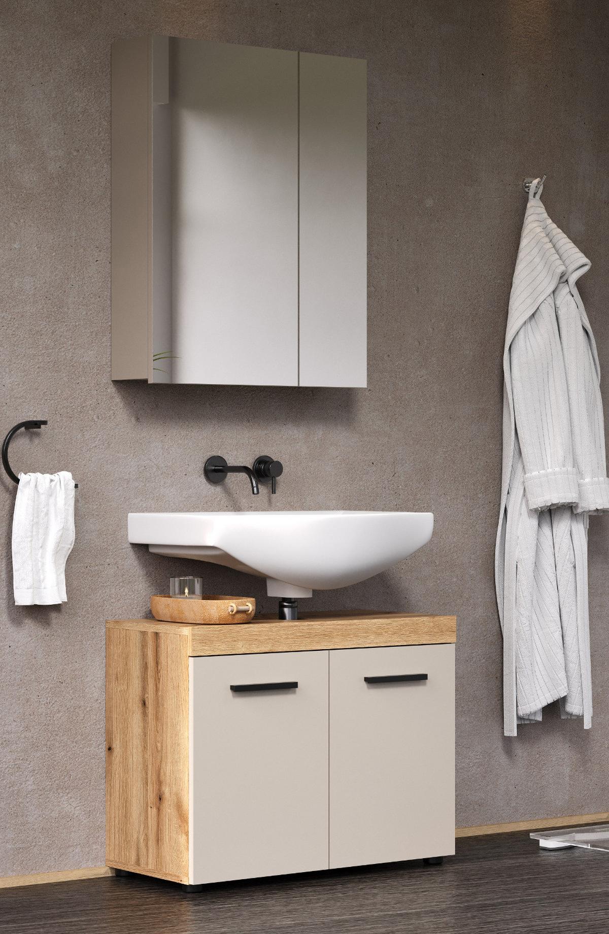 BADMÖBEL-SET Kaschmir, Evoke Eiche 2-teilig 72 x 184 cm, Badkombination in modernem Design - Kaschmir/Eichefarben, Glas/Holzwerkstoff (72/184/34cm) - Top.Furn