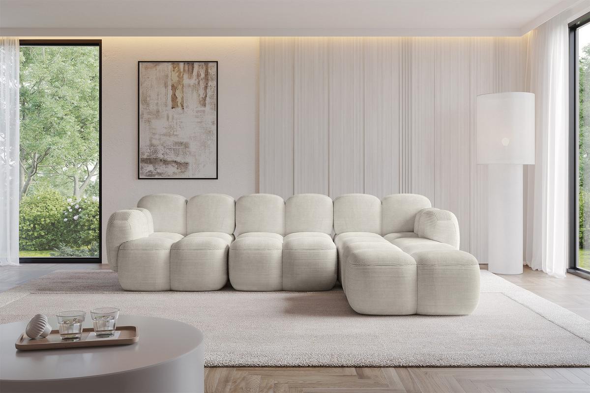 ECKSOFA modulares Sofa Rechts Miko-L2 302x205x75 Creme Cord - Schwarz/Mokka, Holzwerkstoff/Kunststoff (302/205cm) - ALTDECOR